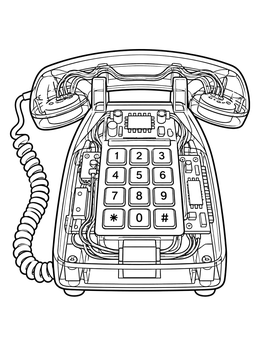 Free printable Transparent Landline Phone With Circuitry coloring page