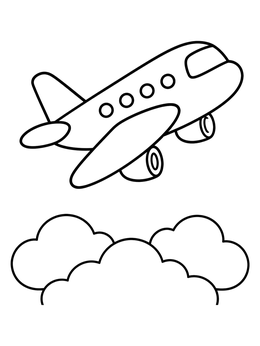 Free printable Airplane Flying Above Puffy Clouds coloring page
