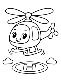 Free printable Cute Helicopter Hovering Over Helipad coloring page