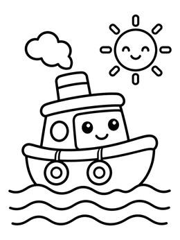 Free printable Cute Tugboat Under The Sun coloring page