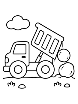 Free printable Dump Truck Unloading Big Boulders coloring page