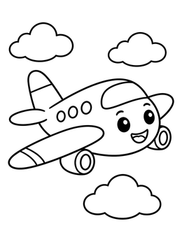 Free printable Happy Cartoon Airplane In The Sky coloring page