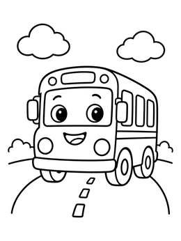 Free printable Happy School Bus On The Road coloring page