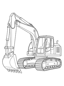A detailed hydraulic digger on tracks in a transportation coloring page.