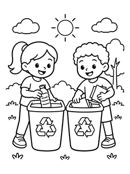 Free printable Children Recycling Plastic And Paper Outdoors coloring page
