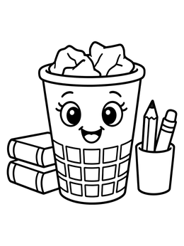 Free printable Cute Smiling Desk Wastebasket coloring page