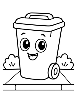 Free printable Happy Cartoon Wheelie Bin coloring page