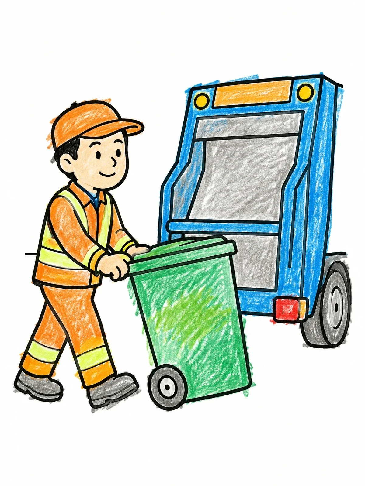 Colored example of the Sanitation Worker With Wheelie Bin coloring page