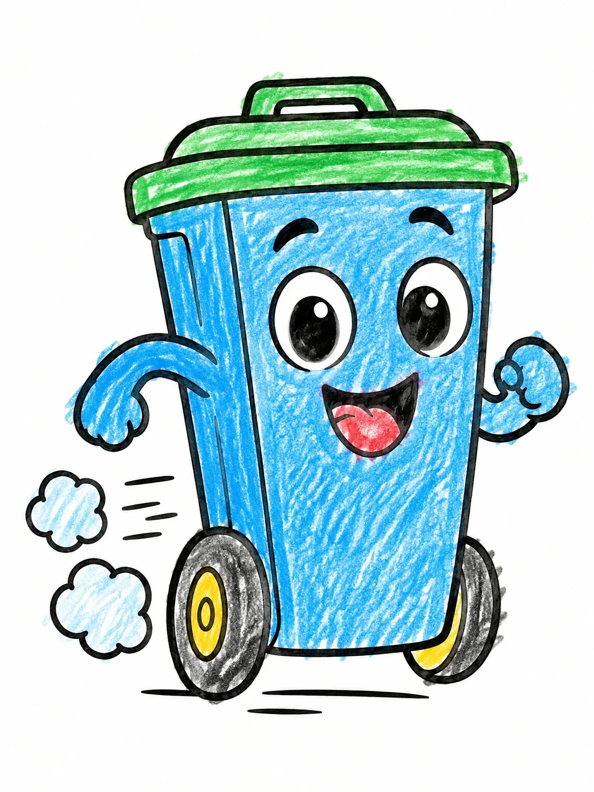 Colored example of the Speedy Cartoon Wheelie Bin coloring page