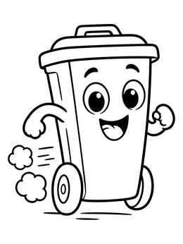 Free printable Speedy Cartoon Wheelie Bin coloring page
