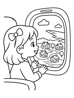 Free printable Child Looking Out Of Airplane Window coloring page