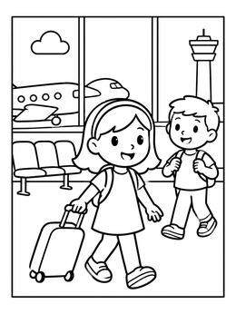 Free printable Children Walking Through An Airport Terminal coloring page