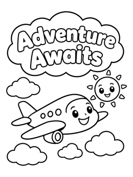 Free printable Cute Airplane In The Sky coloring page