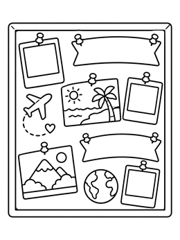 Free printable Travel Vision Board With Pinned Photos coloring page
