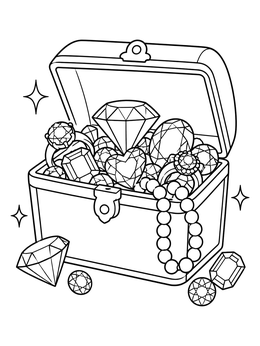 Free printable Treasure Chest Full Of Jewels coloring page