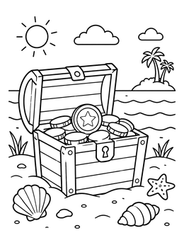 Free printable Treasure Chest On The Beach coloring page
