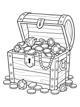 Free printable Treasure Chest Full Of Gold Coins coloring page