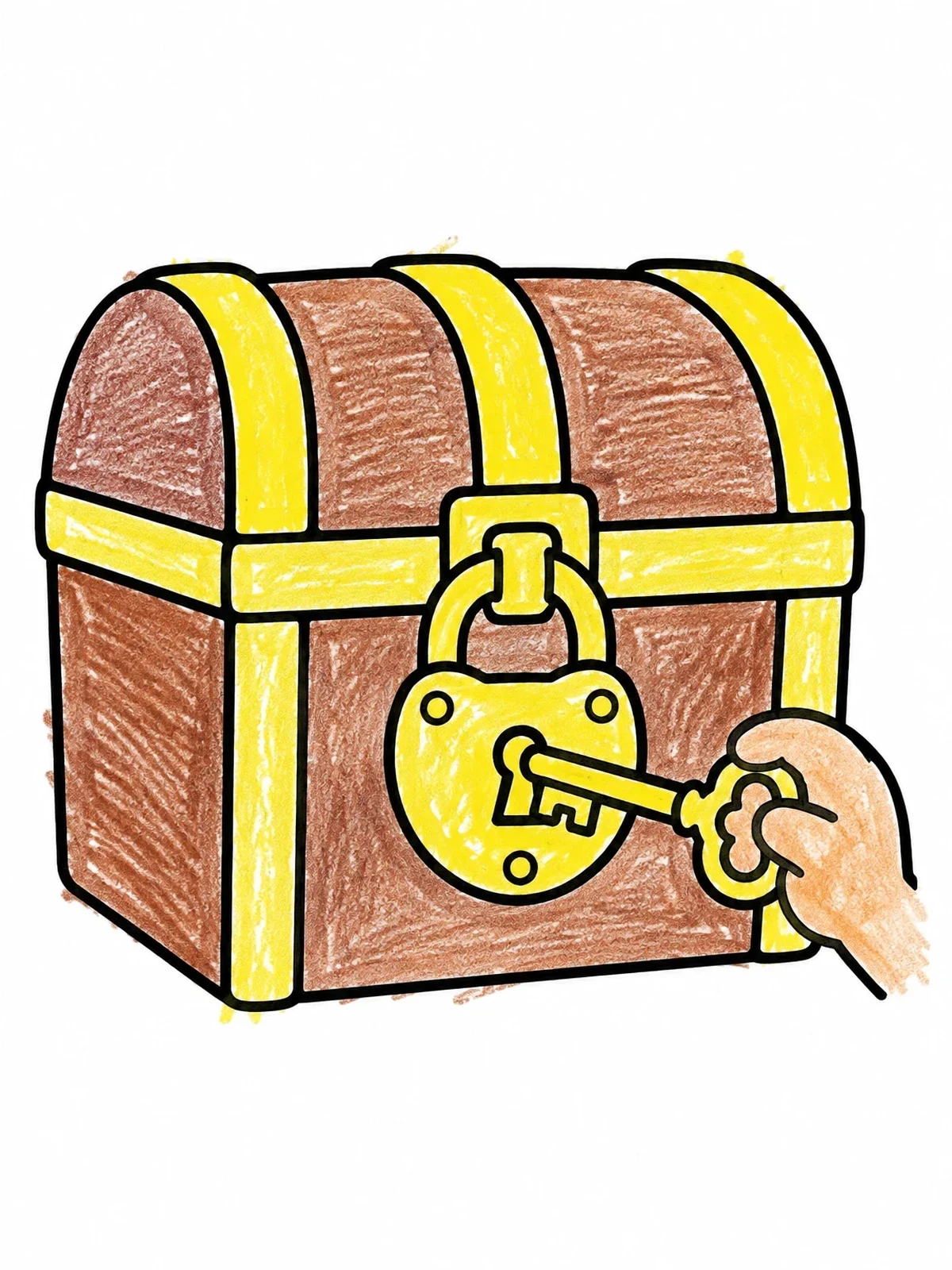 Colored example of the Treasure Chest With Key And Padlock coloring page