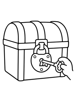 Free printable Treasure Chest With Key And Padlock coloring page
