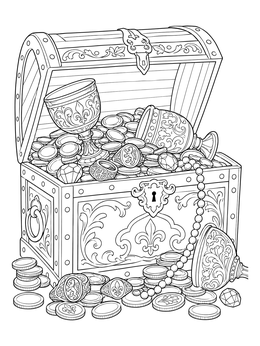 Free printable Ornate Treasure Chest With Signet Rings coloring page