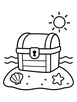 Free printable Treasure Chest On Sunny Beach coloring page