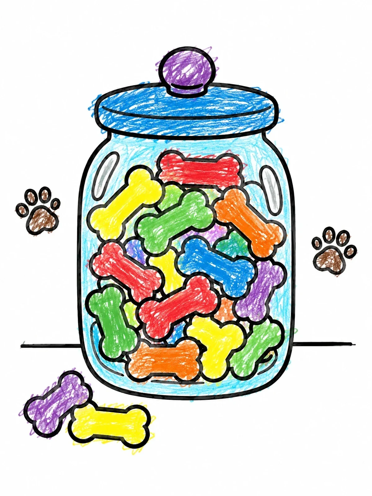 Colored example of the Glass Treat Jar With Dog Bones coloring page