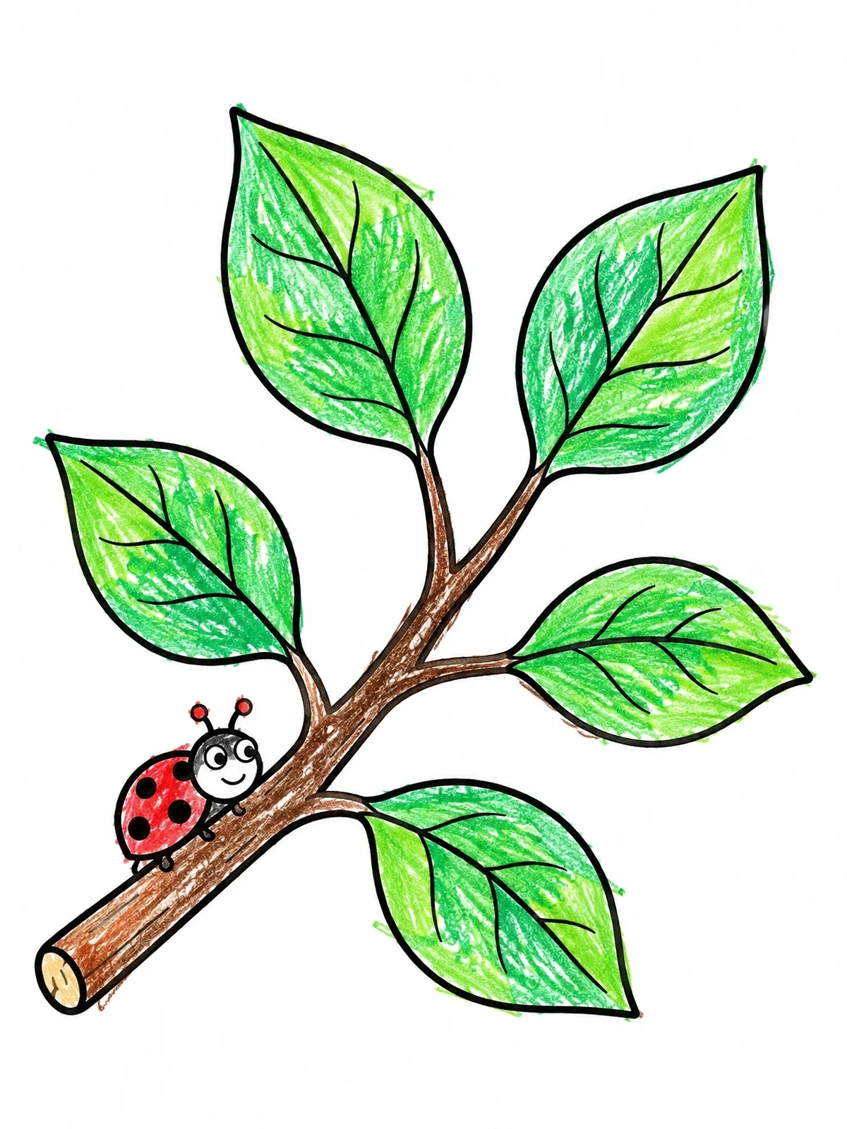 Colored example of the Tree Branch With Cute Ladybug coloring page