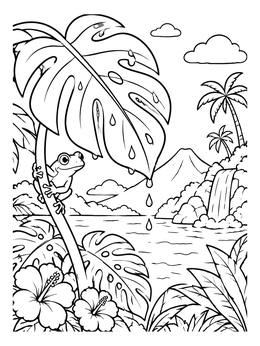 Free printable Tree Frog On Monstera Stem coloring page