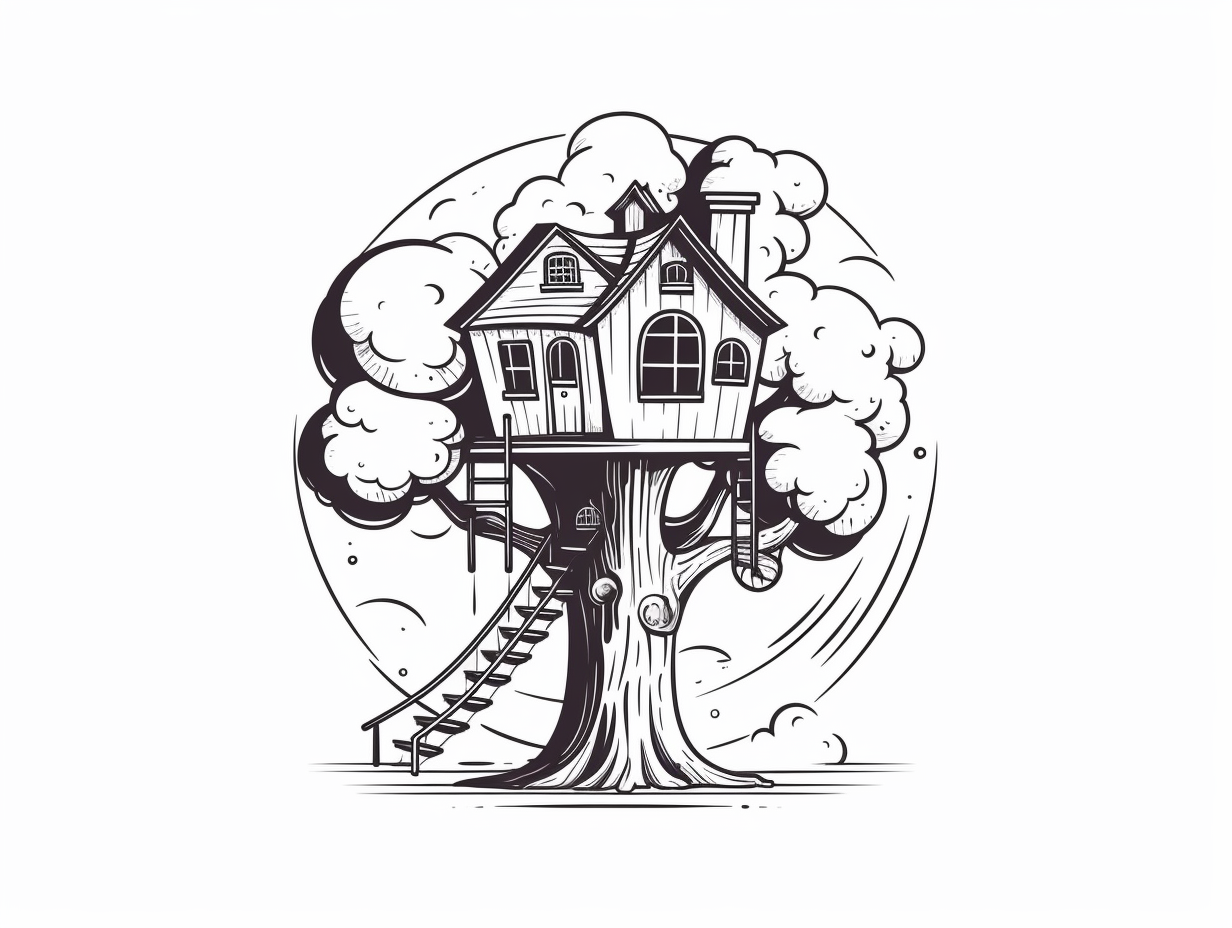 Tree House Coloring Page With A View - Coloring Page