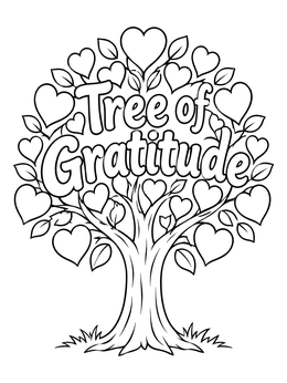 Free printable Tree Of Gratitude With Heart Leaves coloring page