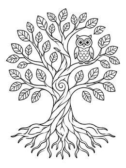 Free printable Twisting Tree Of Life With Perched Owl coloring page