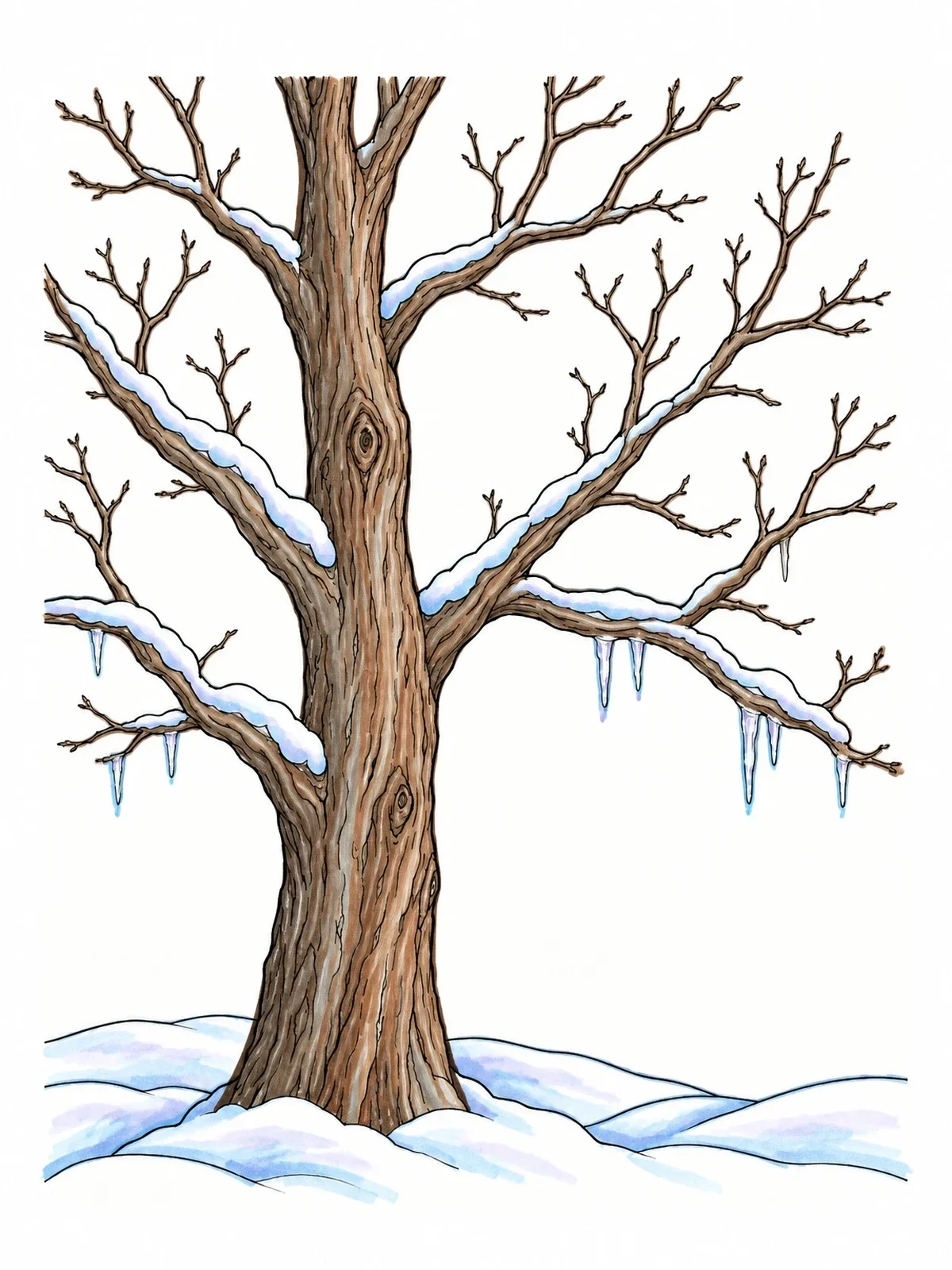 Colored example of the Bare Winter Tree With Icicles coloring page