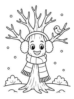 Free printable Cozy Winter Tree With Scarf coloring page