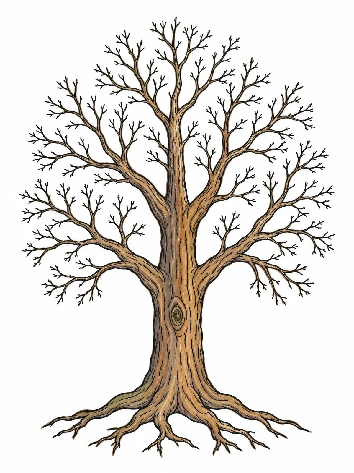 Colored example of the Detailed Bare Oak Tree coloring page