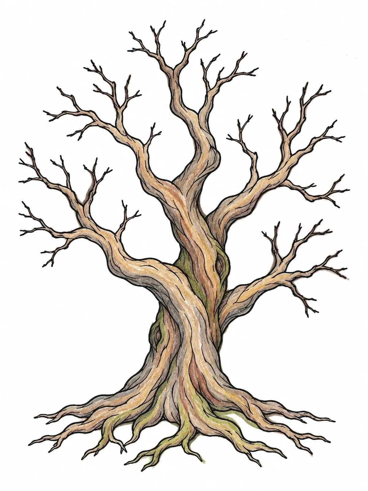 Colored example of the Gnarly Twisted Old Bare Tree coloring page