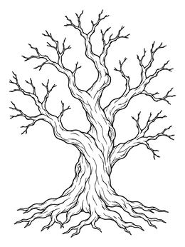 Free printable Gnarly Twisted Old Bare Tree coloring page