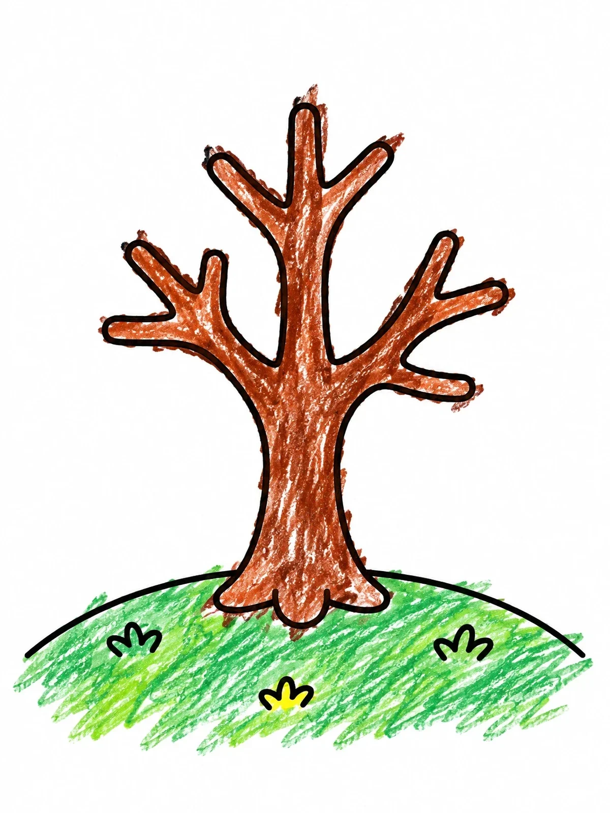 Colored example of the Simple Bare Tree On A Hill coloring page