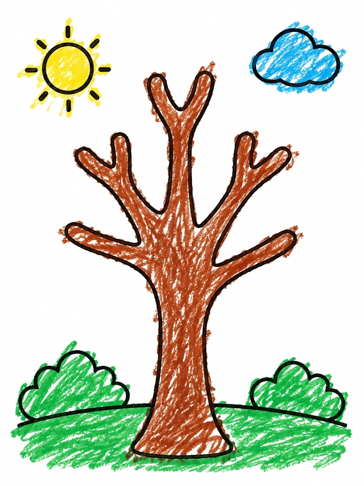 Colored example of the Simple Bare Tree On Sunny Day coloring page
