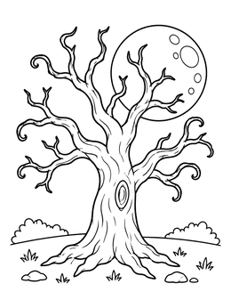 Free printable Spooky Bare Tree And Full Moon coloring page