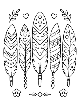Free printable Boho Feathers With Patterns And Beads coloring page