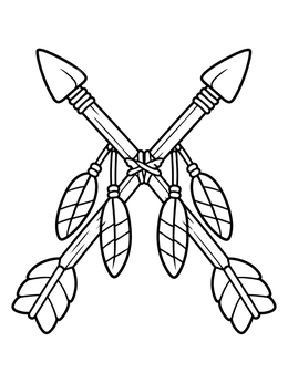 Free printable Crossed Arrows With Hanging Feathers coloring page