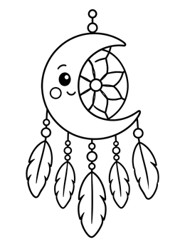 Free printable Cute Crescent Moon Dreamcatcher coloring page