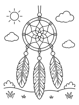 Free printable Dreamcatcher With Hanging Feathers coloring page