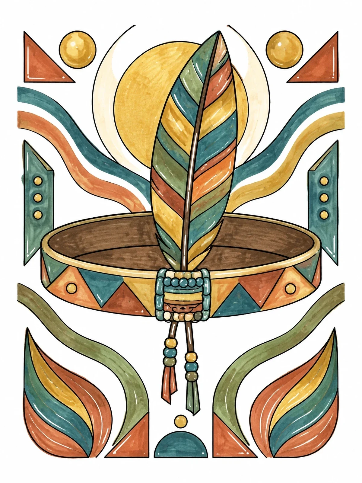 Colored example of the Feather Headband With Geometric Patterns coloring page