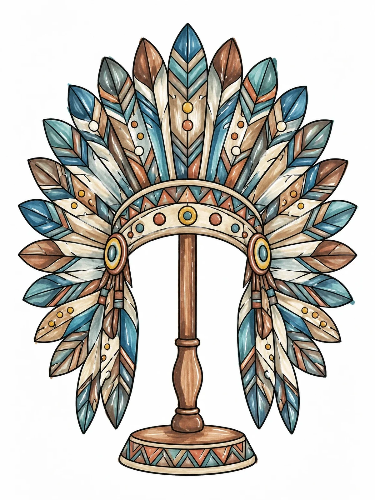 Colored example of the Tribal Feather Headdress On Stand coloring page