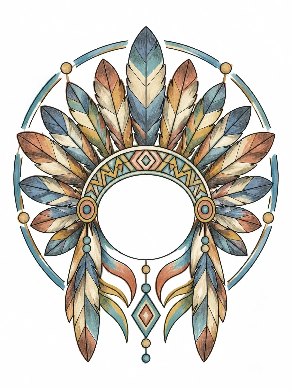 Colored example of the Feather Headdress With Geometric Browband coloring page