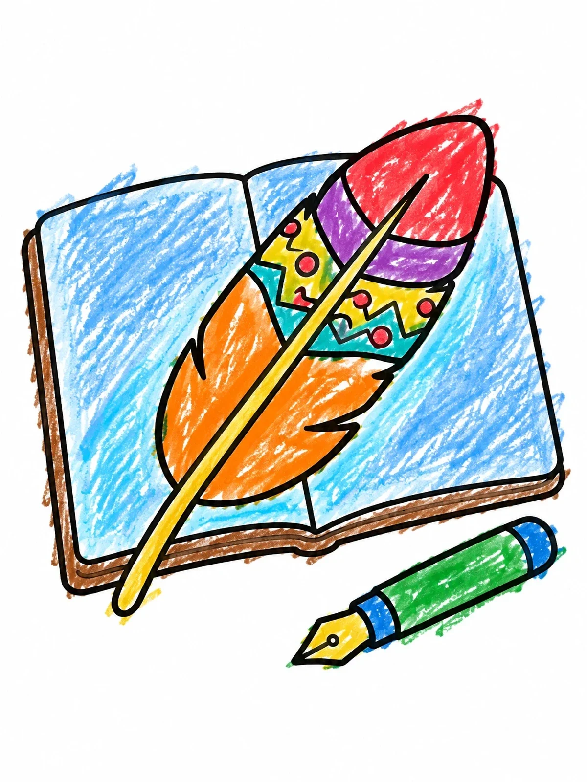 Colored example of the Tribal Feather On Open Sketchbook coloring page