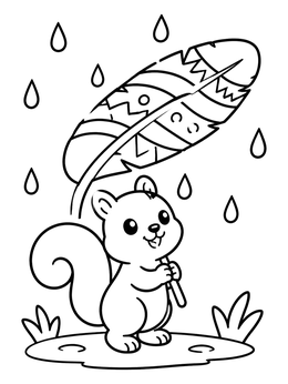 Free printable Cute Squirrel Holding Feather Umbrella coloring page