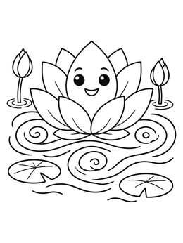 Free printable Cute Lotus Blossom On Swirling Water coloring page