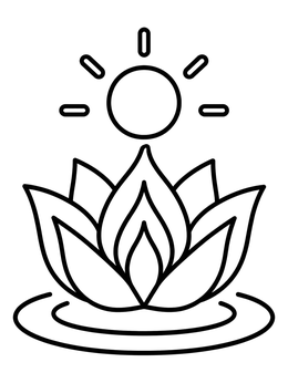 Free printable Lotus Flower And Rising Sun coloring page